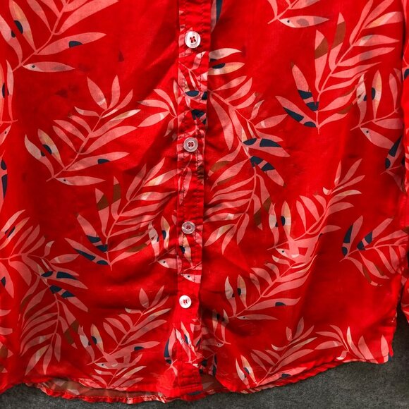 Womens Chiffon Long Sleeve Shirt Size S Red Floral Sheer Button Down Blouse - Picture 4 of 7